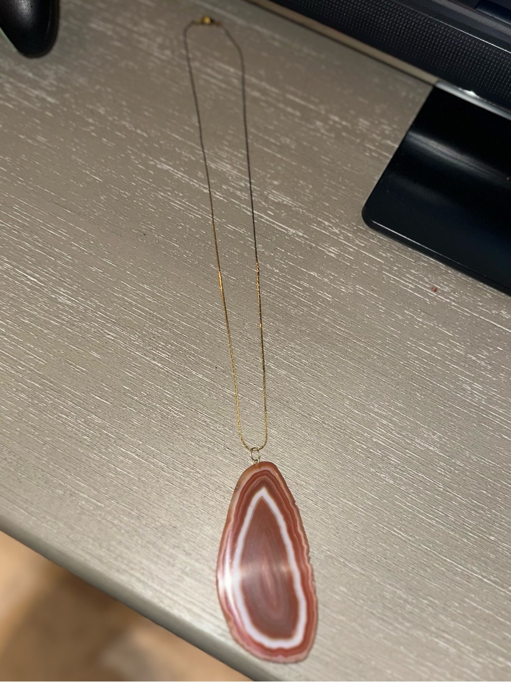 Gold Chain Necklace with Pink Agate Slice Pendant